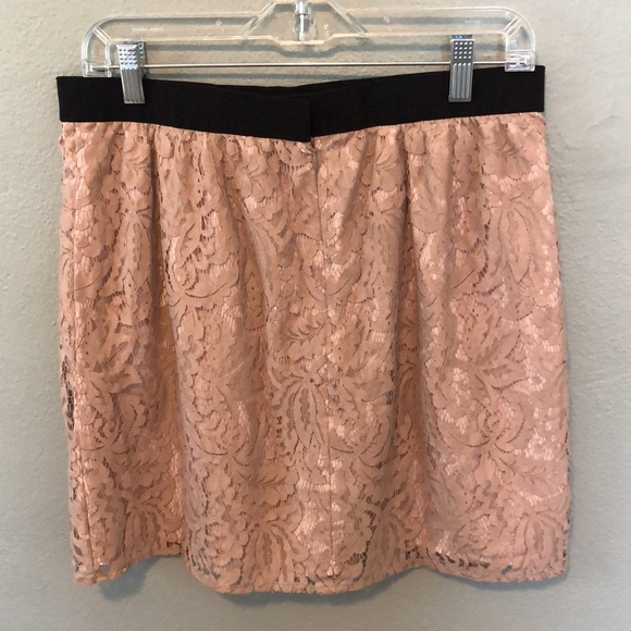 Loft Lace Overlay Blush Pink Tan Mini Skirt Size 8 - Picture 4 of 9